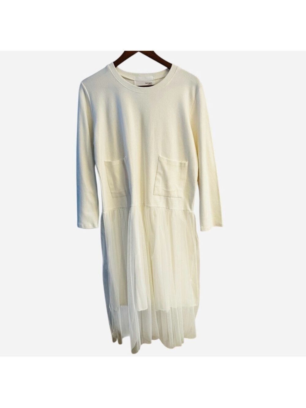 LAMAGIE Korean Brand Dropped waist Cotton dress with sheer mesh skirt (lined)
